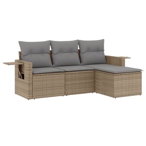 vidaXL Salon de jardin avec coussins 4 Pièces beige résine tressée