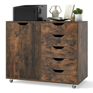 Classeur mobile à 5 tiroirs 79 x 39 x 65 cm avec roulettes pivotantes espace de rangement optimisé style contemporain en bois café 20_0011443