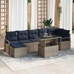 vidaXL Ensemble de canapé de jardin 8 Pièces Gris et bleu marine