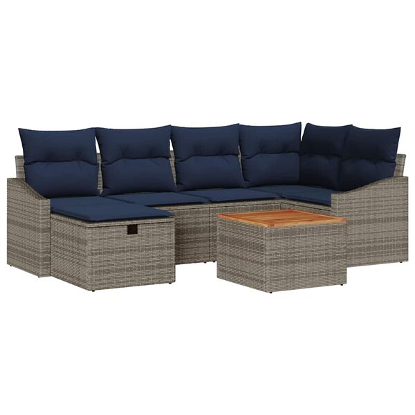 vidaXL Ensemble de canapé de jardin avec coussin 7 Pièces Gris Poly rotin
