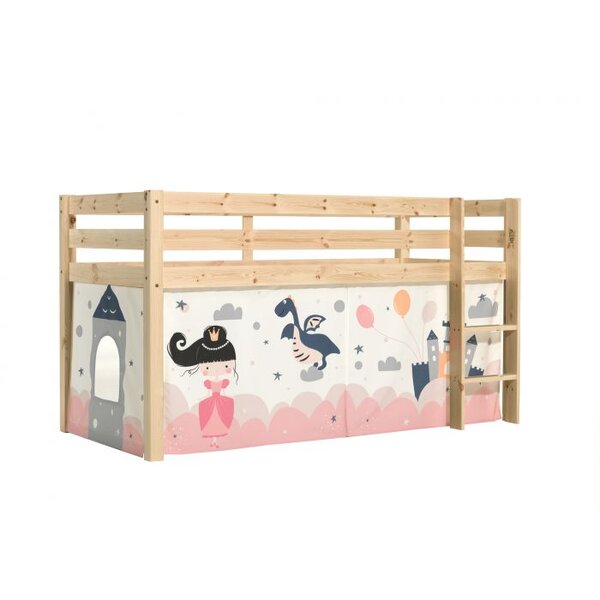 PINO  Lit Compact Pin Massif Naturel + Rideau en 4 parties Princesse