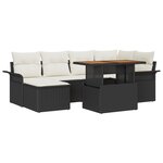 vidaXL Ensemble de jardin 7 pièces avec coussins en poly rattan noir et acacia.