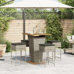 vidaXL Ensemble de bar de jardin 5 Pièces avec coussins gris poly rotin