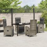 vidaXL Set de dîner de jardin 5 pièces avec coussins gris poly rotin