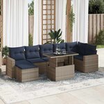 vidaXL Salon de jardin avec coussins 7 Pièces gris résine tressée acacia