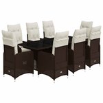 vidaXL Ensemble de bistro de jardin 9 Pièces coussins marron poly rotin