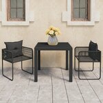 vidaXL Salon de jardin 3 Pièces PVC Résine tressée Noir