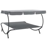 vidaXL Lit de repos d'extérieur avec auvent Gris