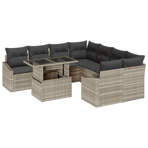 vidaXL Ensemble de jardin 9 pièces avec coussins gris clair en poly rotin