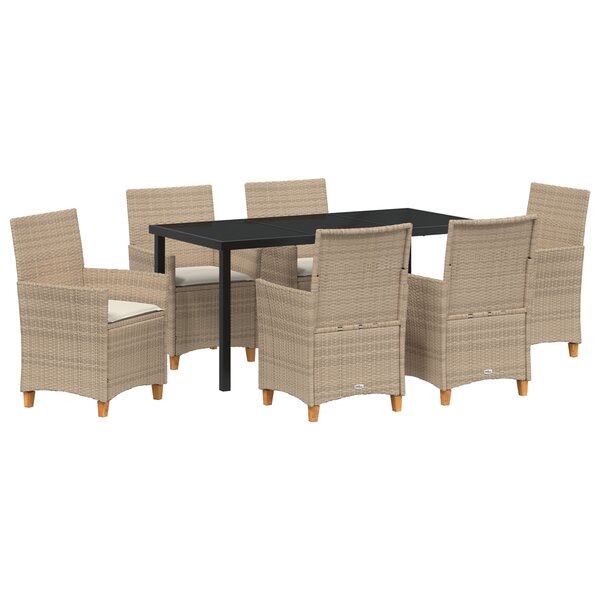 vidaXL Ensemble de jardin 7 pièces avec coussins en rattan poly beige