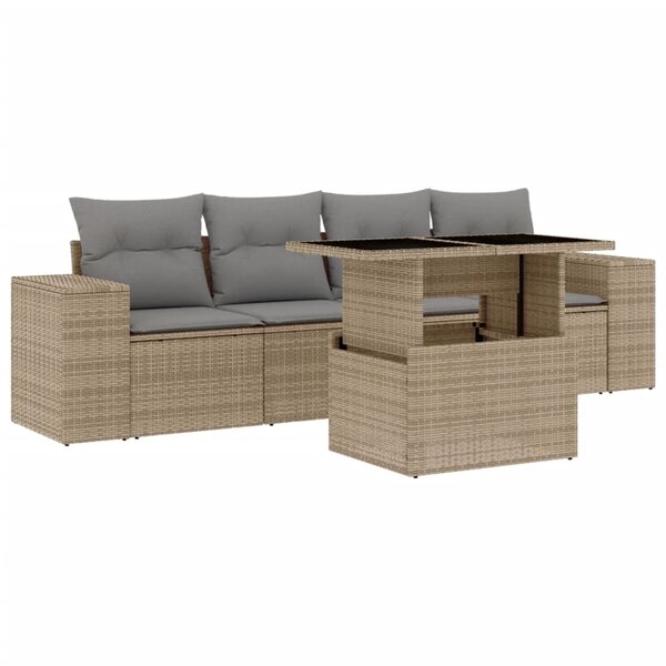 vidaXL Salon de jardin avec coussins 5 Pièces beige résine tressée