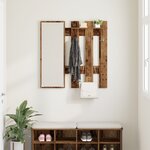 vidaXL Porte-manteau mural avec stockage avec miroir Bois ancien 100 x 10 x 100 cm