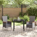 vidaXL Ensemble de salle à manger de jardin 3 pièces avec coussins en rattan poly gris