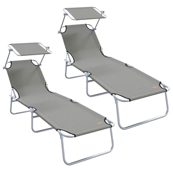 vidaXL Transat 2-personne 2 Pièces Gris 58 x 188 x 77cm tissu