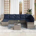 vidaXL Ensemble de canapé de jardin avec coussin 9 Pièces Gris polyrotin