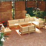 Vidaxl salon de jardin 10 pièces avec coussins marron miel bois de pin