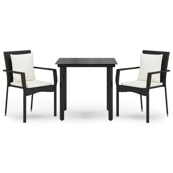 vidaXL Ensemble à manger de jardin avec coussins 3 Pièces Noir
