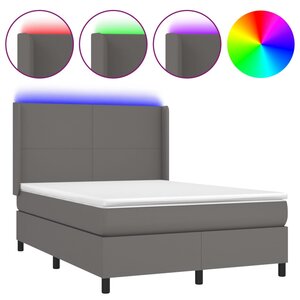 vidaXL Sommier à lattes de lit matelas LED Gris 140x190cm Similicuir