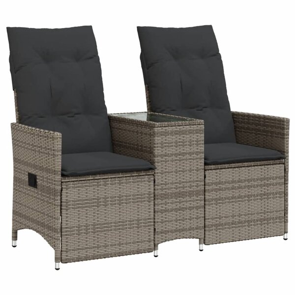 vidaXL Canapé de jardin inclinable 2 places avec table gris poly rotin