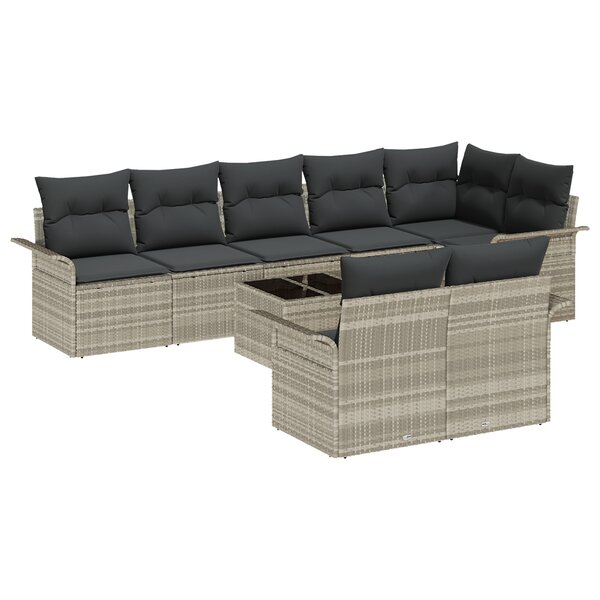 vidaXL Set de Canapé de Jardin 9 Pièces avec Coussins Gris Rattan Poly