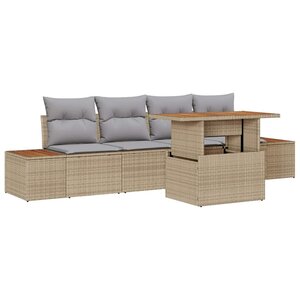 vidaXL Ensemble de canapé de jardin 5 Pièces Beige Poly rotin