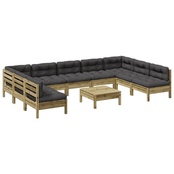 vidaXL Salon de jardin avec coussins 10 Pièces bois de pin imprégné