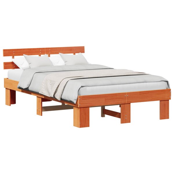 vidaXL Cadre de lit avec tête de lit Brun cire 120 x 200 cm Pin massif