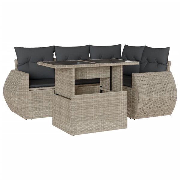 vidaXL Salon de jardin 5 Pièces avec coussins gris clair résine tressée