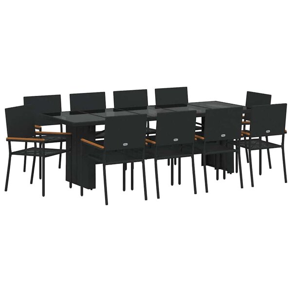 vidaXL Ensemble de salle à manger pour jardin 11 Pièces Noir Poly rotin