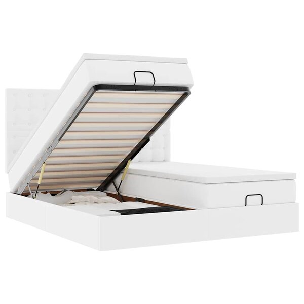 vidaXL Cadre de lit ottoman et matelas blanc pur 200x200cm similicuir