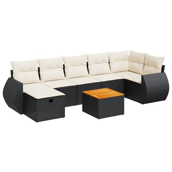vidaXL Salon de jardin 8 Pièces avec coussins noir résine tressée