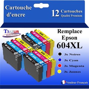 12x Cartouches compatibles avec Epson 604 XL pour Epson Expression Home XP-2200 XP-2205 XP-4200 XP-4205 XP-3200 XP-3205 Workforce WF-2930 WF-2950 WF-2910 WF-2930DWF