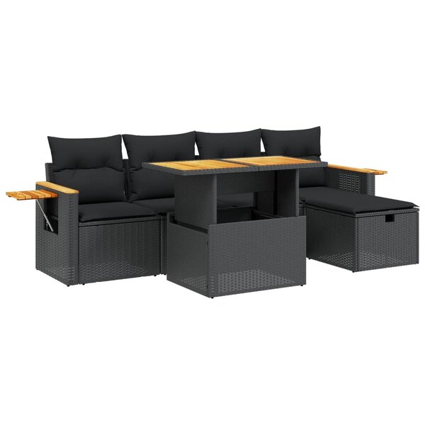 vidaXL Salon de jardin 6 Pièces avec coussins noir résine tressée