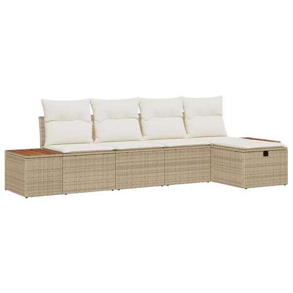 vidaXL Ensemble de canapé de jardin 5 Pièces Beige Poly rotin