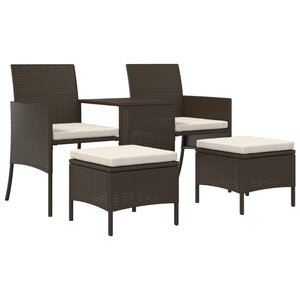 vidaXL Canapé de jardin 2 places avec table et tabourets marron rotin