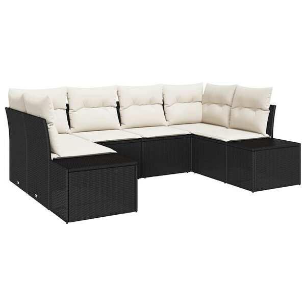 vidaXL Ensemble de canapé de jardin avec coussin 6 Pièces Noir Poly rotin