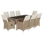 vidaXL Ensemble à manger de jardin et coussins 9 Pièces beige Poly rotin