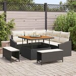 vidaXL Ensemble de canapé de jardin avec coussin 8 Pièces Noir Poly rotin
