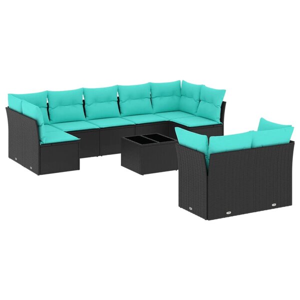 vidaXL Salon de jardin 10 Pièces avec coussins noir résine tressée