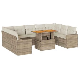 vidaXL Salon de jardin avec coussins 10 Pièces beige résine tressée