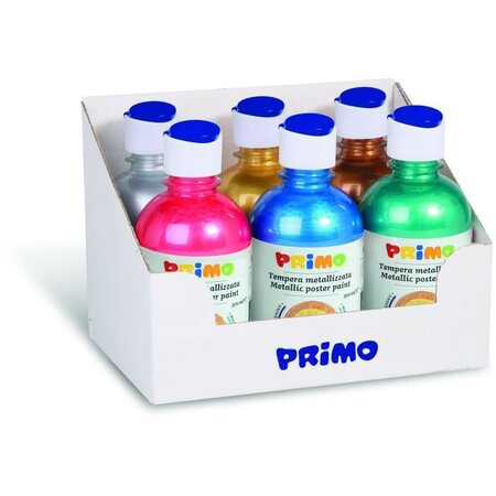 PRIMO 233TM6ASS Lot de gouache métallique, 6 flacons de 300 ml avec bouchon doseur.