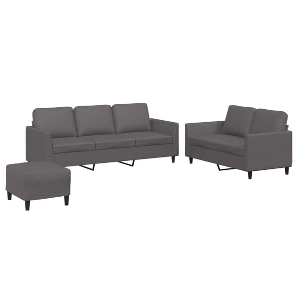 vidaXL Ensemble de canapés 3 Pièces avec coussins Gris Similicuir