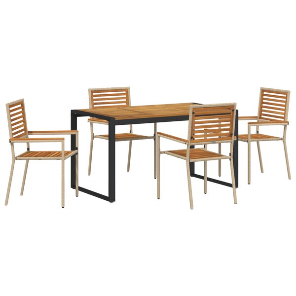 Ensemble de repas de jardin vidaXL 5 pièces Beige Poly Rattan Acacia