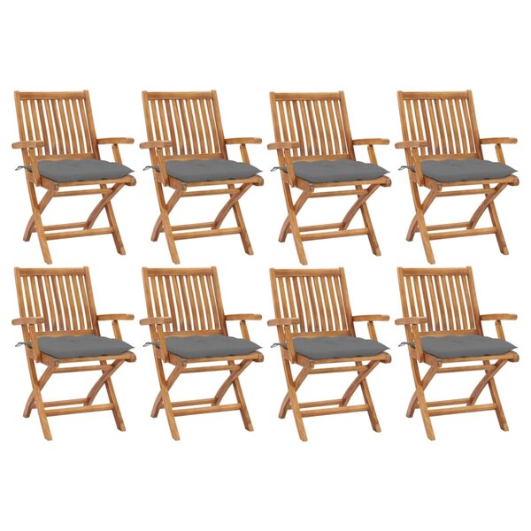 vidaXL Chaises pliables de jardin avec coussins lot de 8 Teck solide