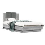 vidaXL Cadre de lit tête de lit et lumières LED sonoma gris 90x190 cm