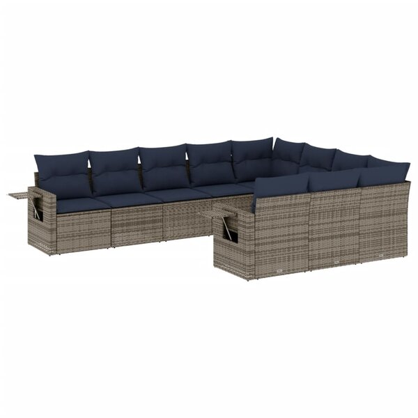 vidaXL Salon de jardin 10 Pièces avec coussins gris résine tressée