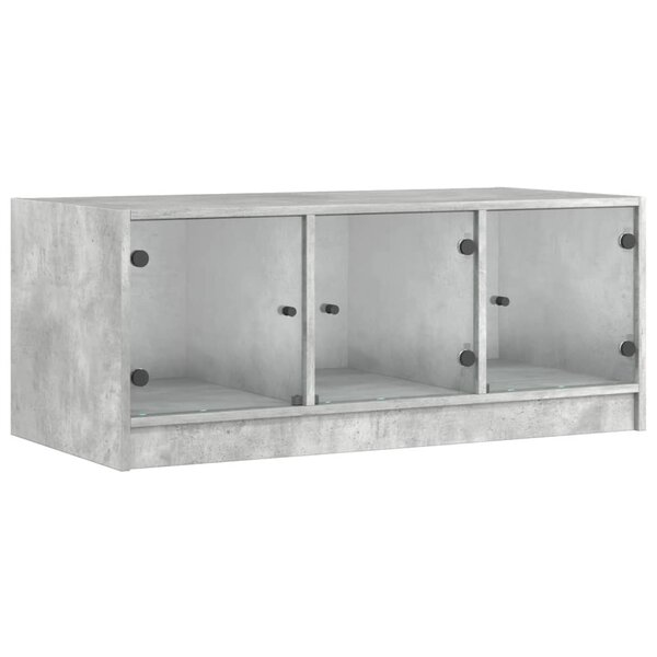 vidaXL Table basse avec portes en verre gris béton 102x50x42 cm