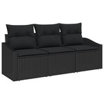vidaXL Ensemble de canapés de jardin 3 pièces avec coussins noir rotin poly