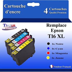 T3AZUR- 4x Cartouches Compatibles avec Epson 16XL 16 XL remplace Epson WF2010W WF2510 WF2520 WF2530 WF2540 WF2630 WF2650 WF2660 WF2750 WF2760