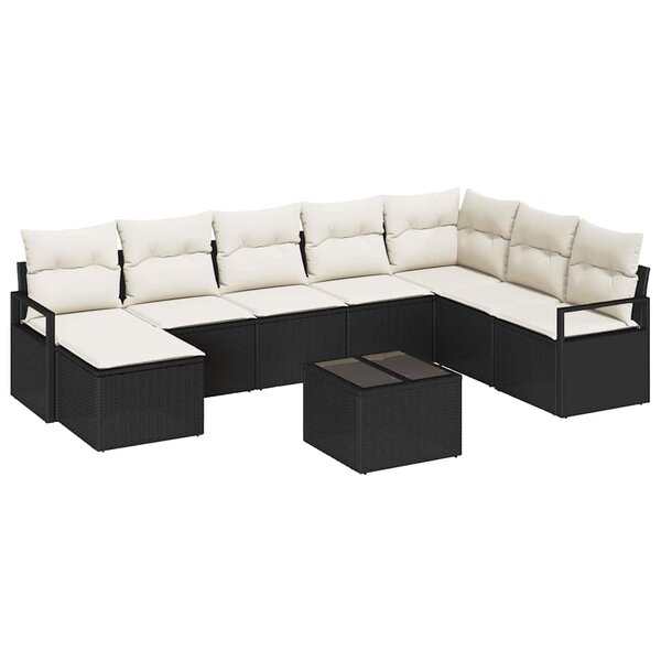 vidaXL Ensemble de canapé de jardin 9 Pièces Noir Poly rotin